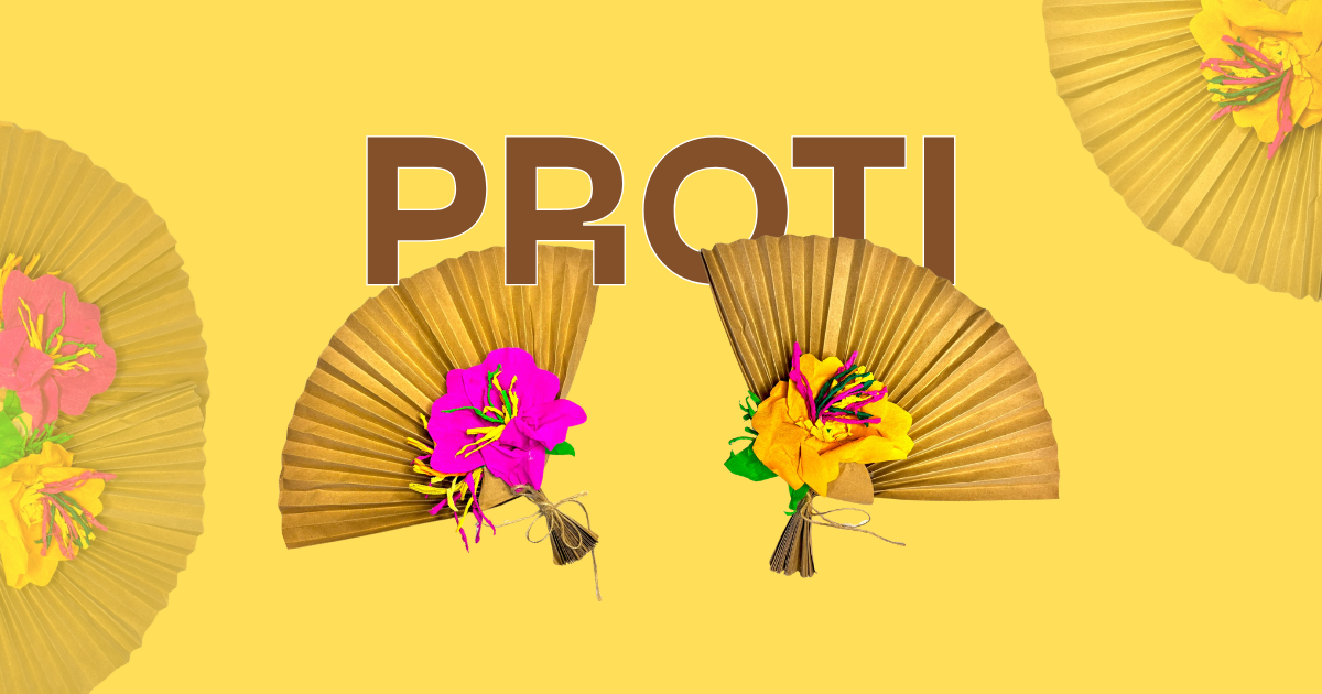 Proti Paper Fan - Pink & Yellow Floral Craft Paper Fan