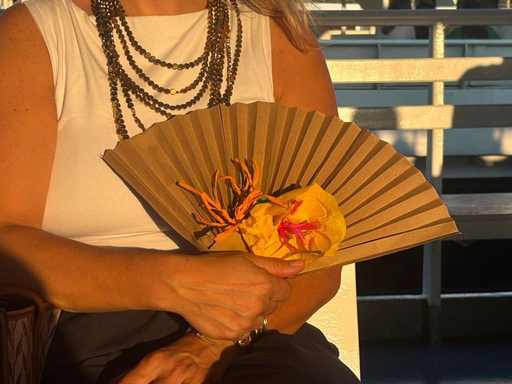 Proti Paper Fan - Pink & Yellow Floral Craft Paper Fan